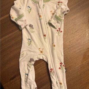 White Floral Print NB One-Piece Two Way Zip Onesie